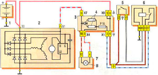 Схема подключения генератора 37.3701 автомобиля ВАЗ 2109 с монтажным блоком 2114-3722010-60