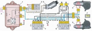 Схема подключения электростеклоподъемников на ВАЗ 2109 с монтажным блоком 17.3722