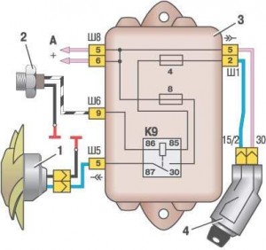 Схема включения вентилятора охлаждения ВАЗ 2109 (монтажный блок 17.3722)