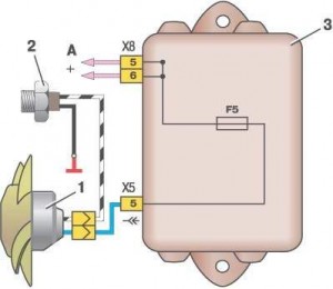 Схема включения вентилятора ВАЗ 2109 (монтажный блок 2114-3722010-60)